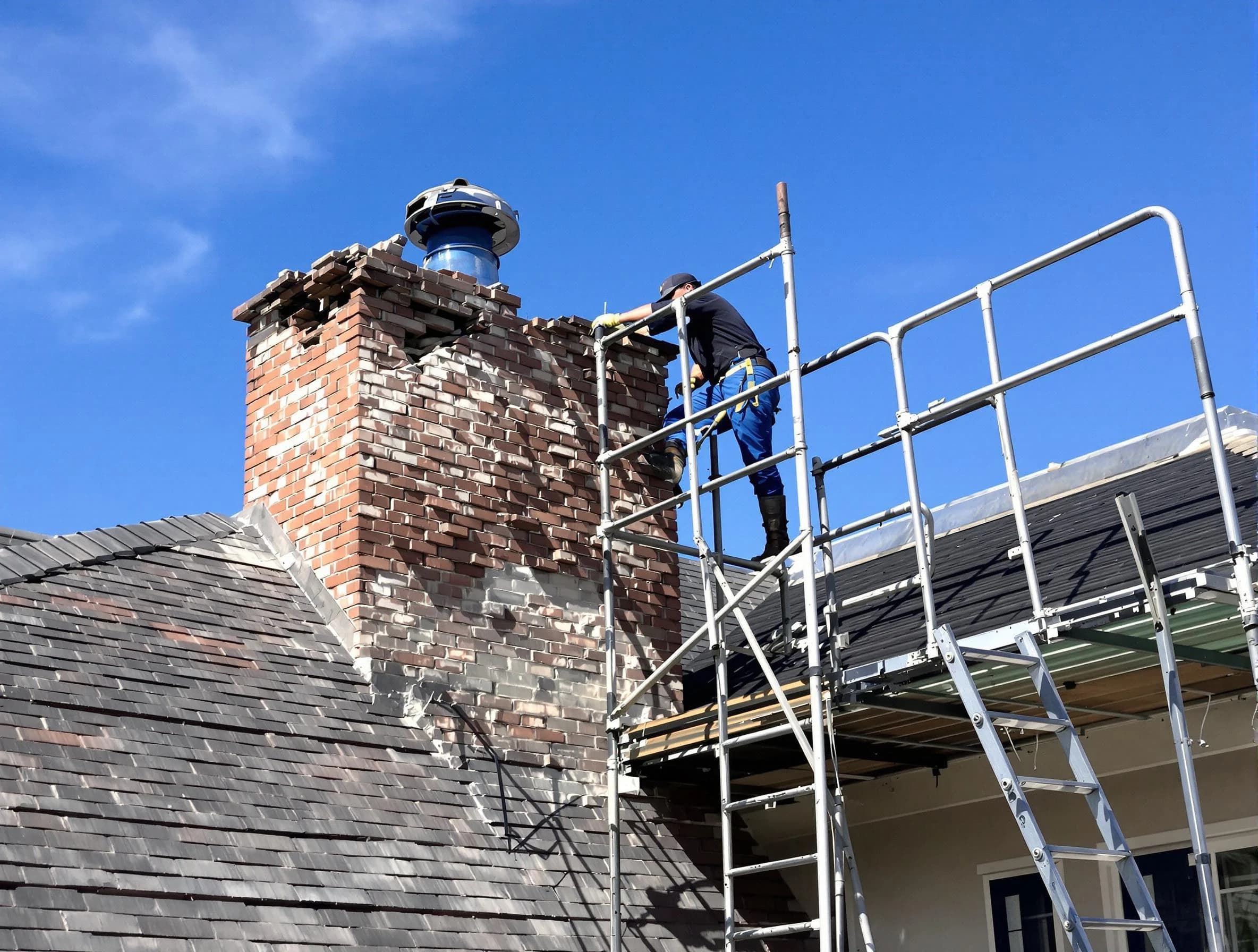 Rebuilding a chimney structure by Johnston Chimney Sweep in Johnston, RI