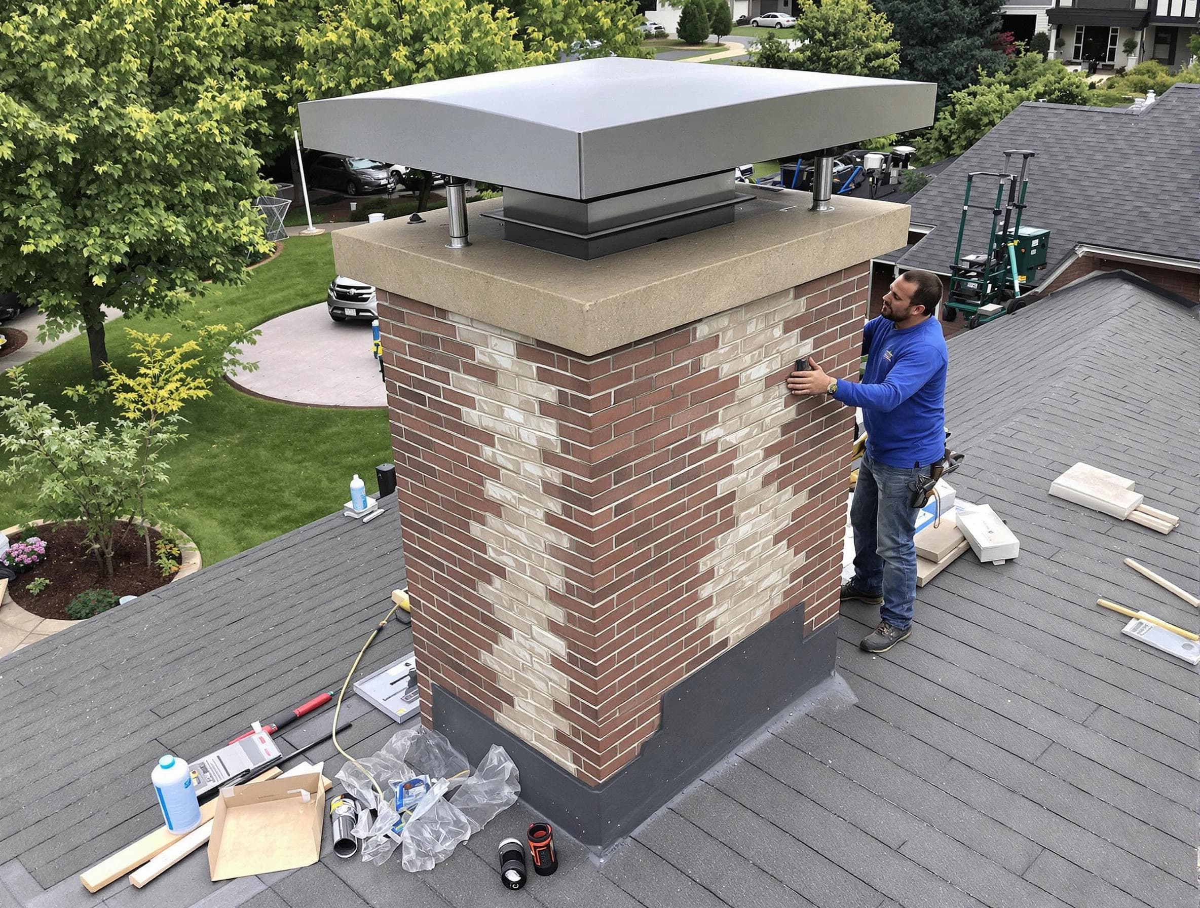 Johnston Chimney Sweep team working on a custom chimney remodel in Johnston, RI