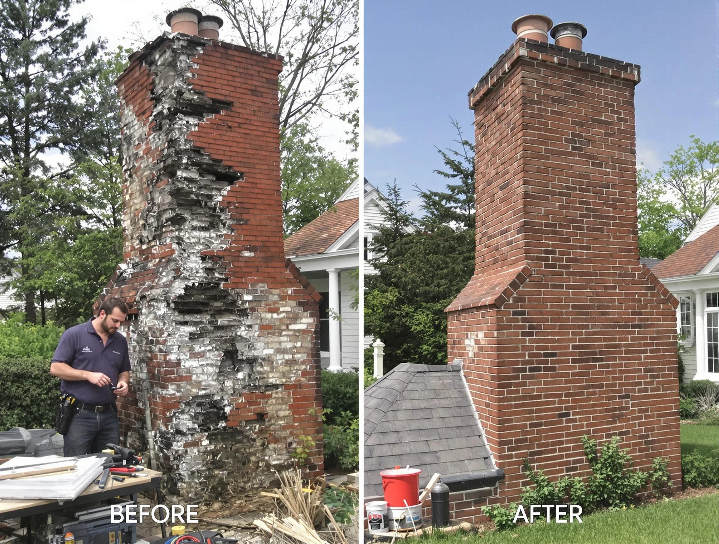 Johnston Chimney Sweep performing a full chimney restoration in Johnston, RI