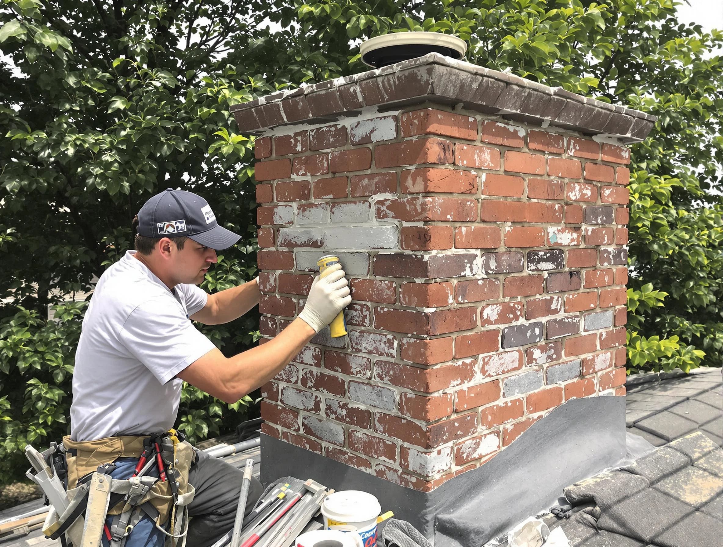 Johnston Chimney Sweep restoring an aging chimney in Johnston, RI