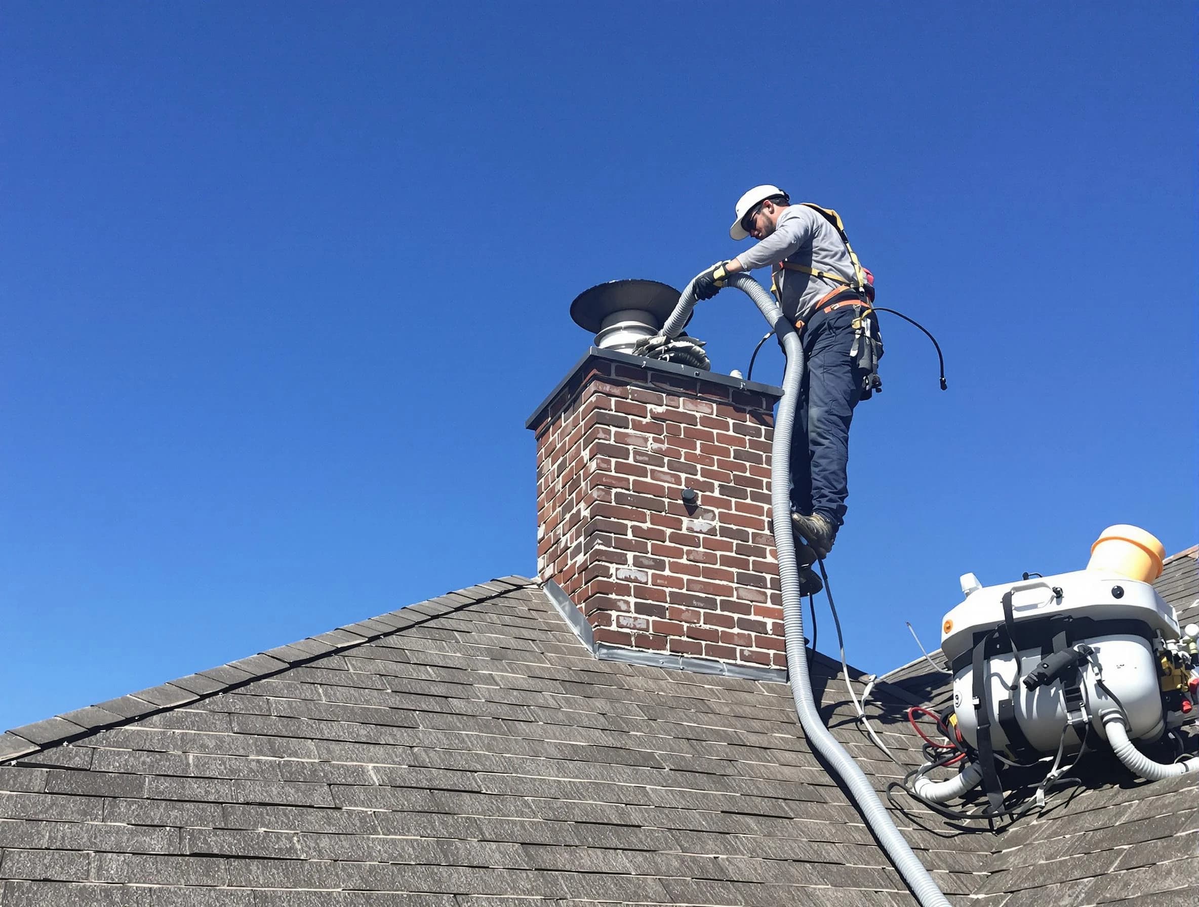 Dedicated Johnston Chimney Sweep team member cleaning a chimney in Johnston, RI