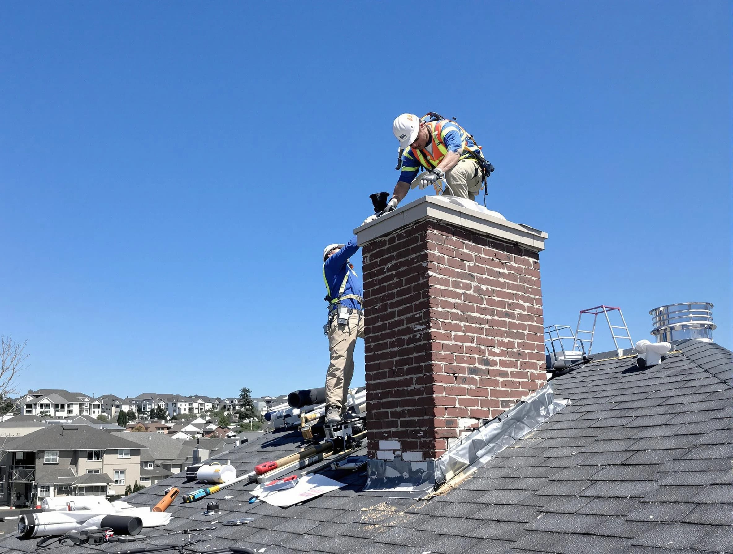 Johnston Chimney Sweep repairing a chimney crown in Johnston, RI