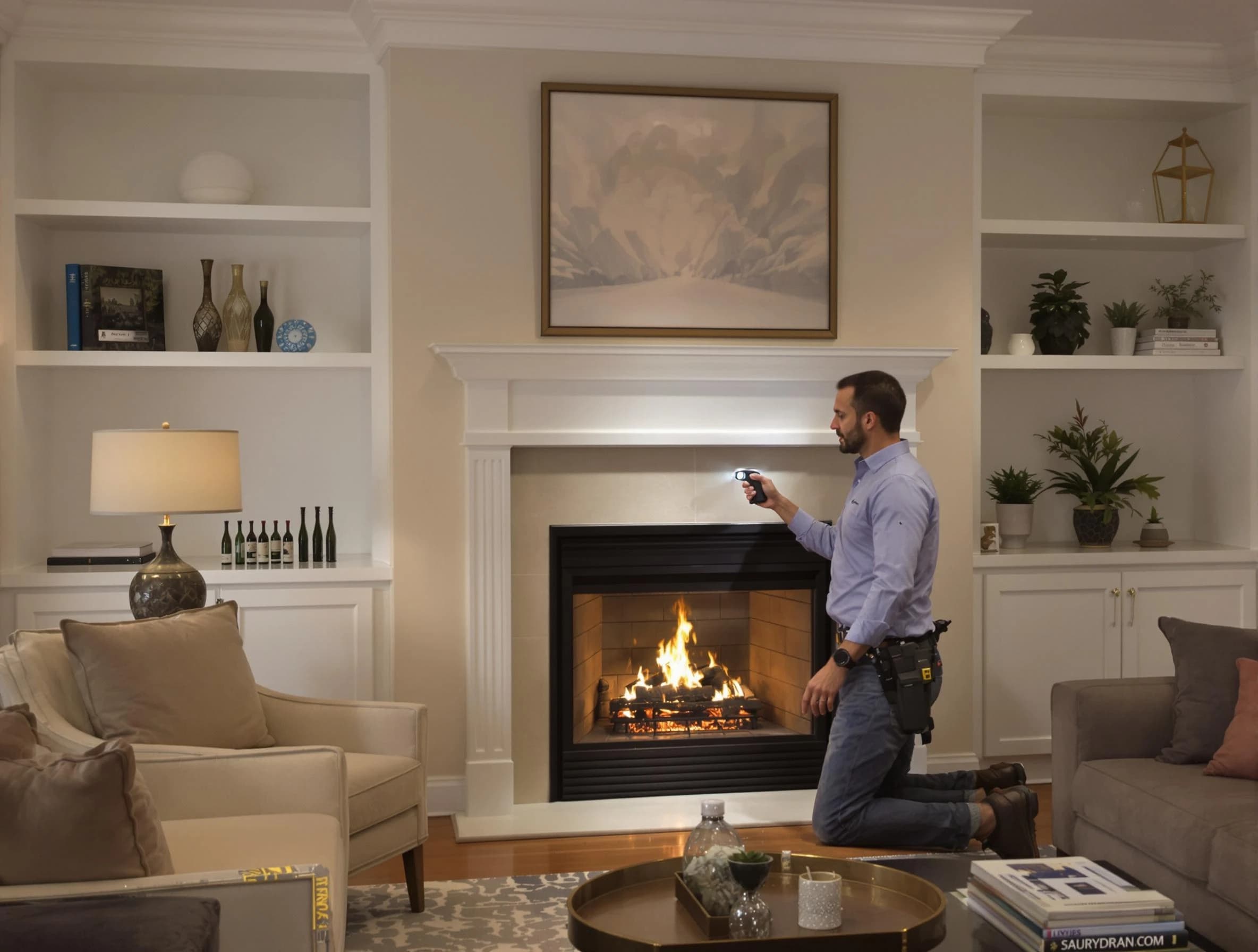 Johnston Chimney Sweep conducting a fireplace safety inspection in Johnston, RI