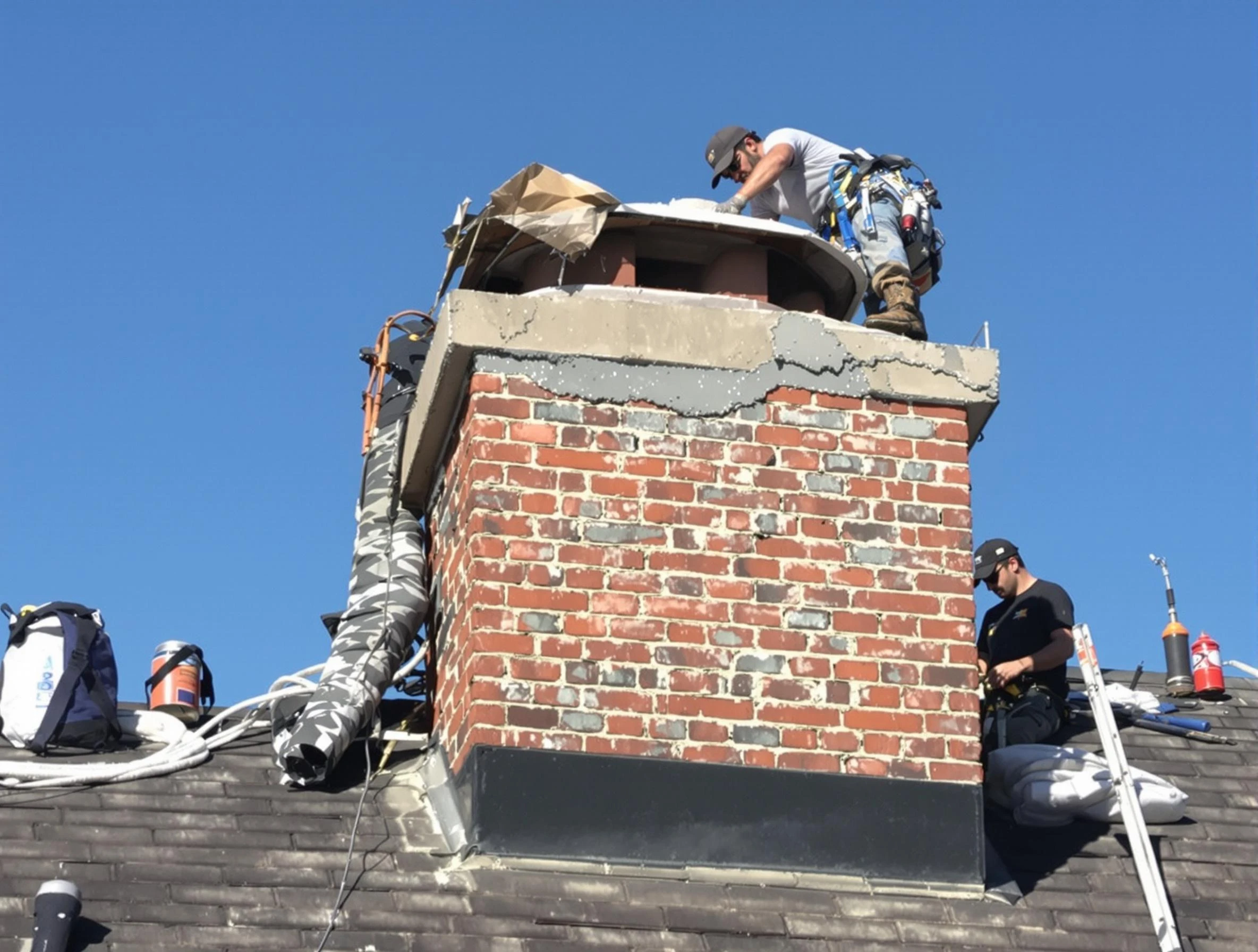 Johnston Chimney Sweep installing a custom chimney crown in Johnston, RI