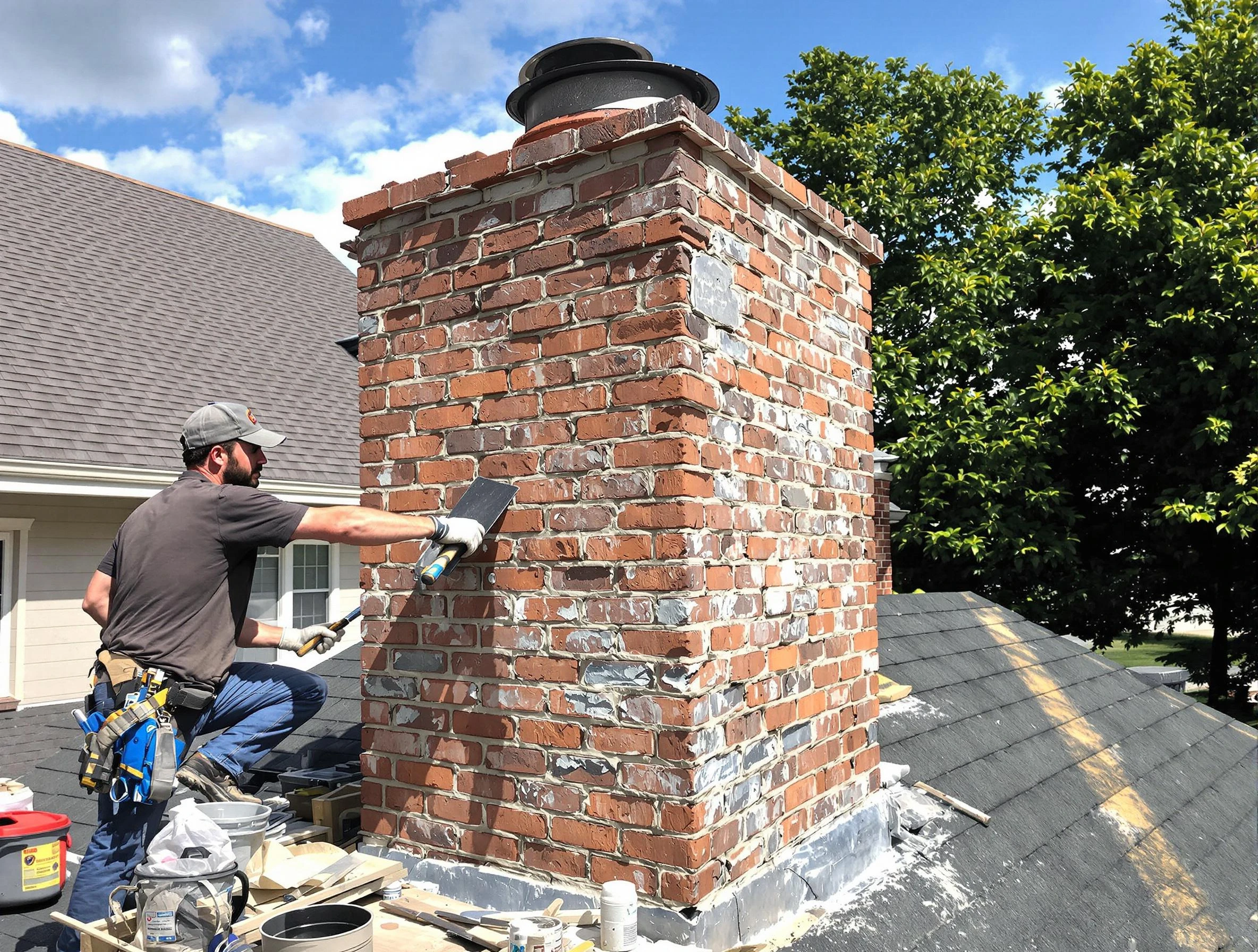 Completed chimney rebuild by Johnston Chimney Sweep in Johnston, RI